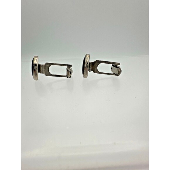 Vintage Round Gray Glass Cufflinks – Silver Tone Mid-Century Style - Picture 4 of 7
